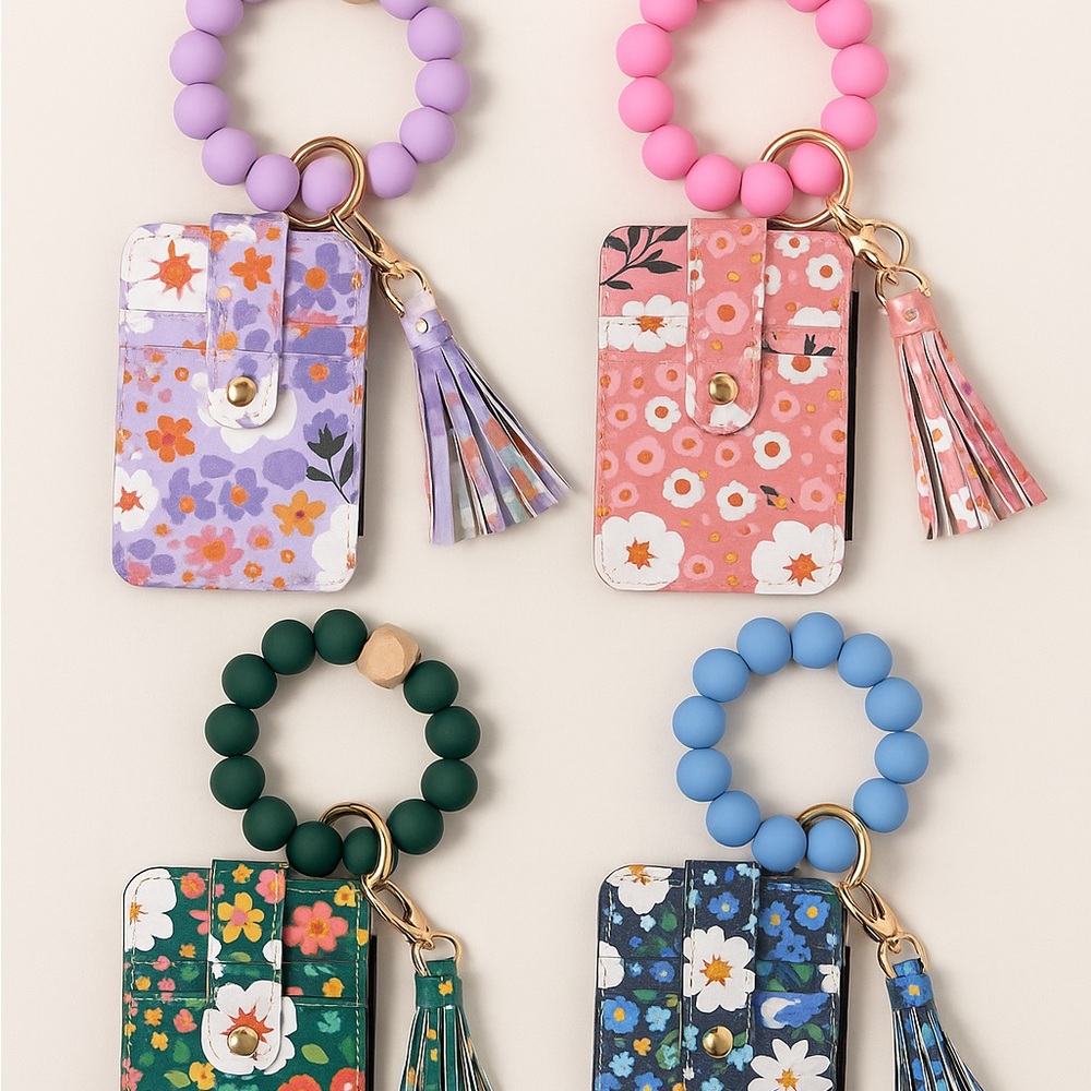 Floral Patterned Wristlet Keychain and Wallet